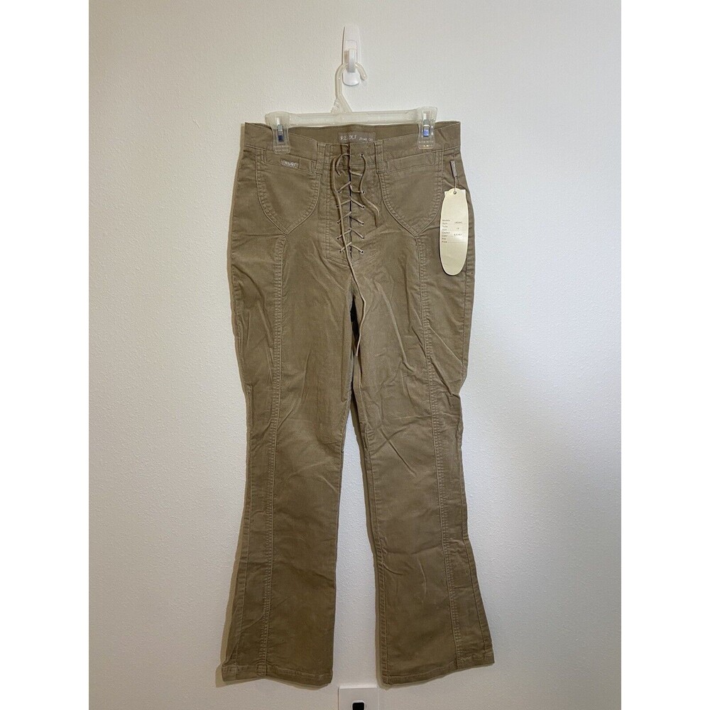 Revolt Rare Vintage Corduroy Retro Flare Jeans Sz 14 Khaki High Rise Laceup New